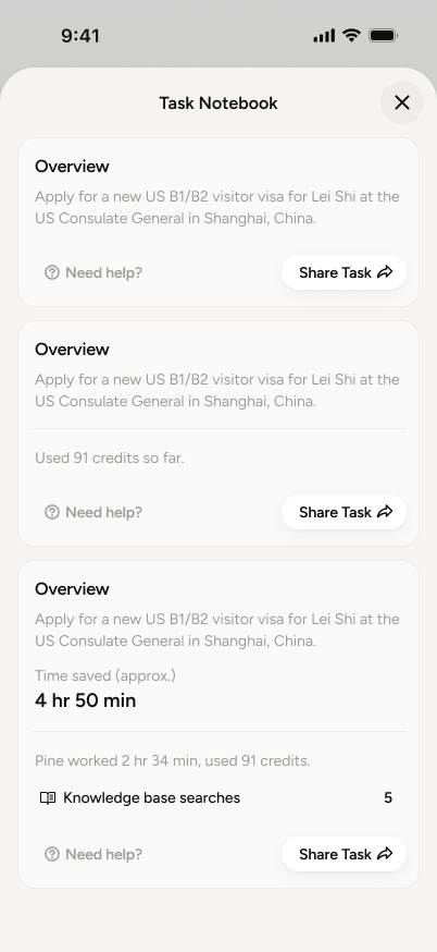 Task notebook on mobile