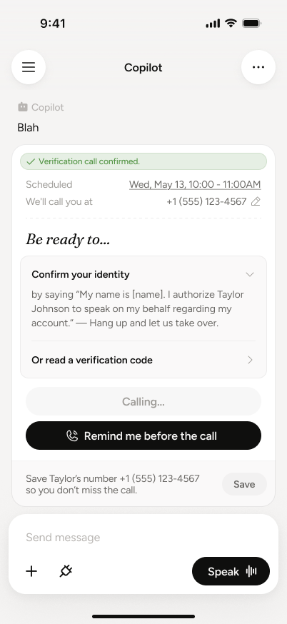 Three-way verification call